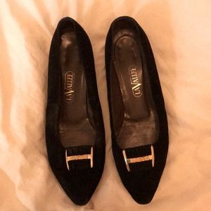 Vintage LaVallee Black Velvet Heels with Front Buckle